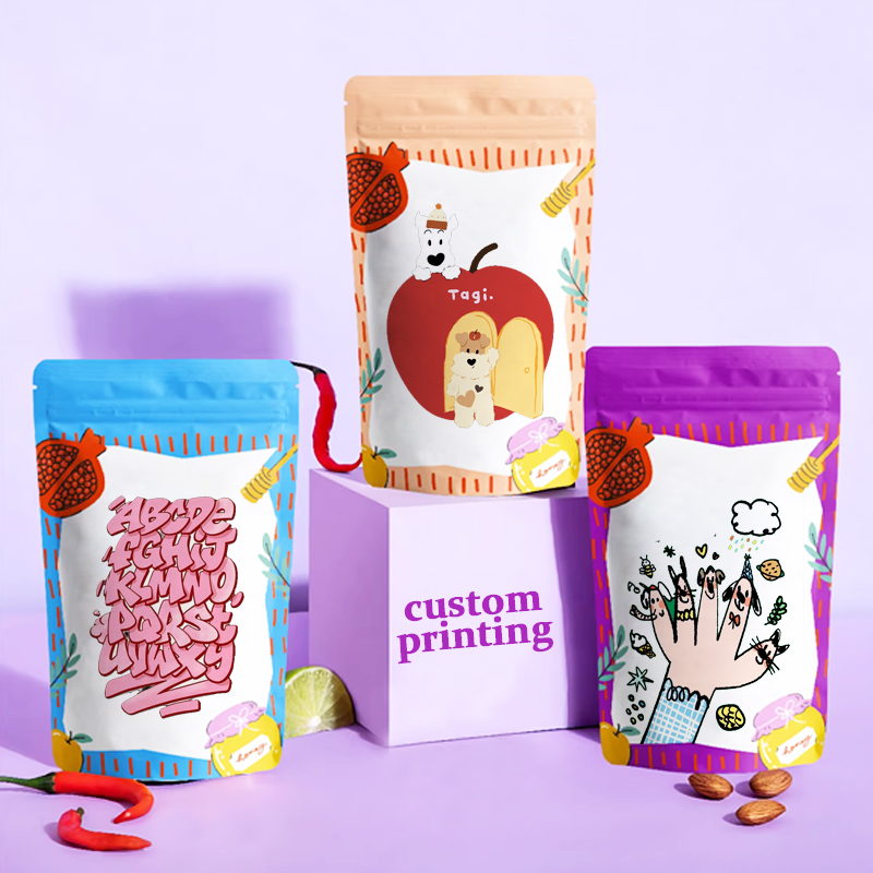 Food Lovers Snacks - Kantong Aluminium Foil Berdiri dengan Ritsleting,